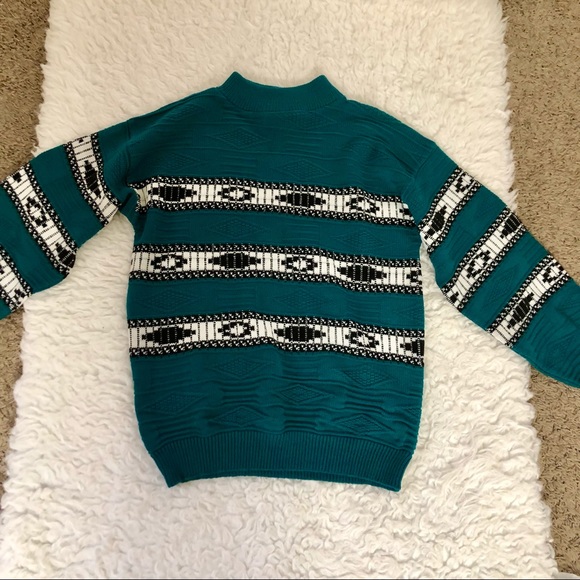 Vintage teal Aztec print mock neck sweater, medium - Picture 6 of 10